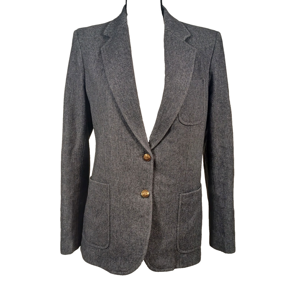 Chaus Vintage Wool Blend Grey Blazer Sz  11/12 Gold Tone Buttons